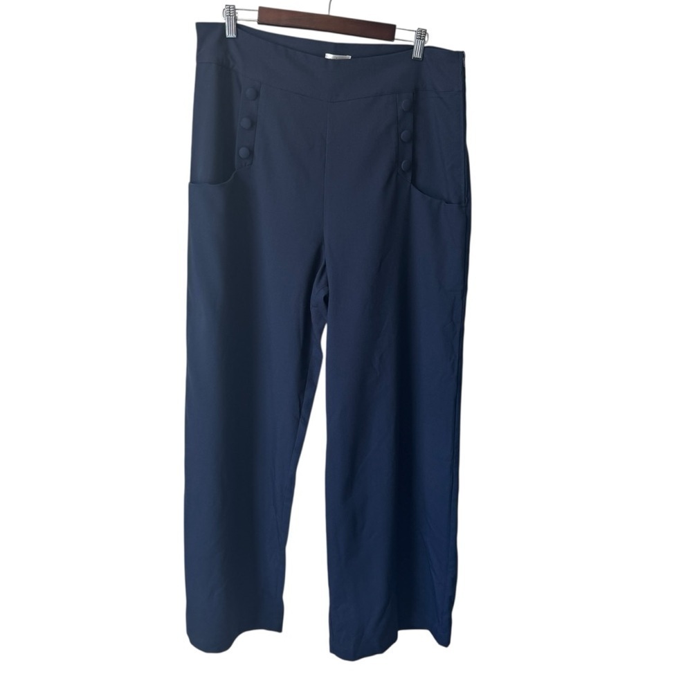 Unique Vintage Navy Blue High Waist Wide Leg Buttons Sailor Pant Womens Size 2XL